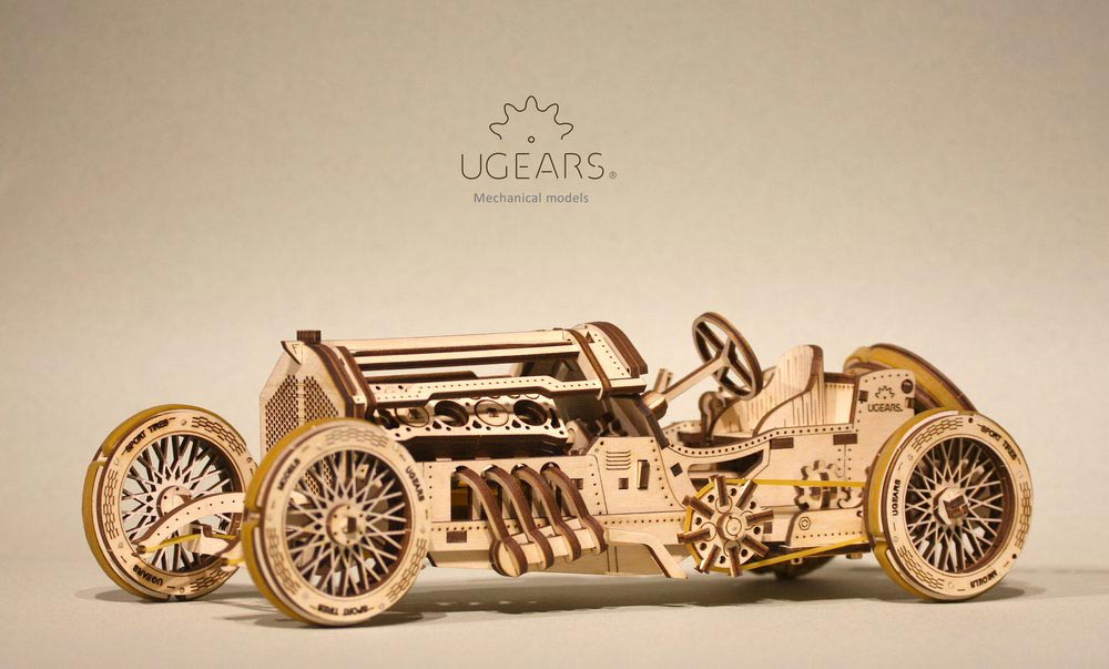 UGEARS U-9 Grand Prix Car Mechanical Wooden Model Kit 70044