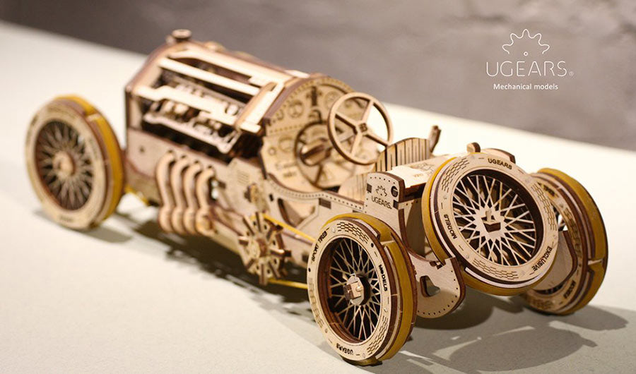 UGEARS U-9 Grand Prix Car Mechanical Wooden Model Kit 70044