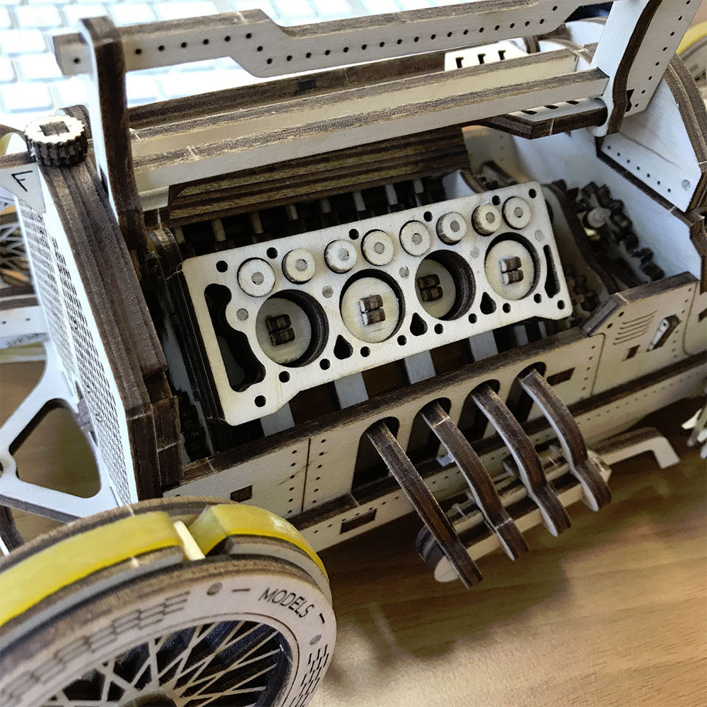 UGEARS U-9 Grand Prix Car Mechanical Wooden Model Kit 70044