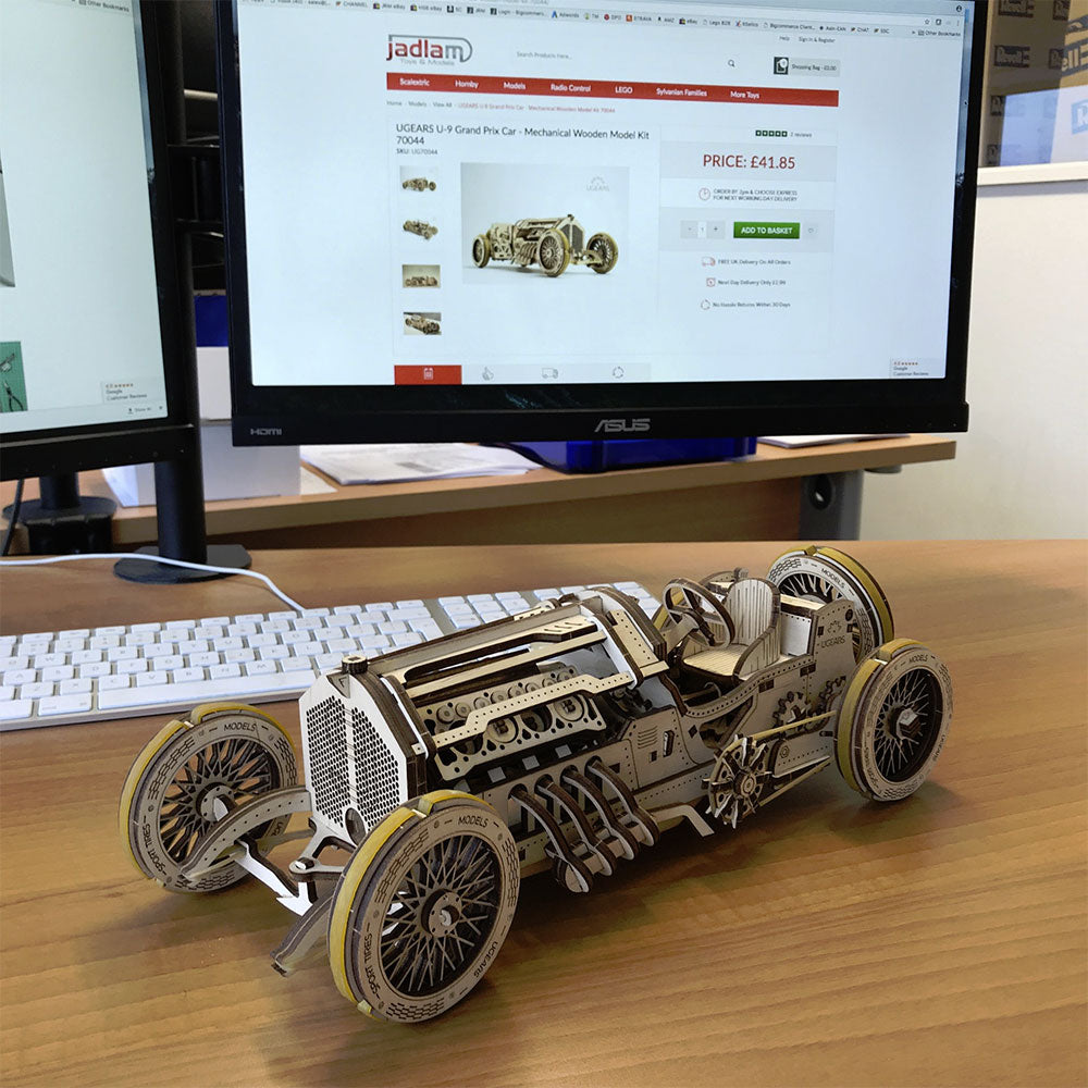UGEARS U-9 Grand Prix Car Mechanical Wooden Model Kit 70044