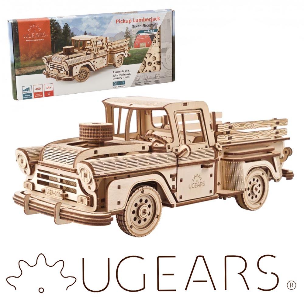 UGEARS 70171 Lumberjack Pick Up Truck Mechanical  Wooden Model Kit