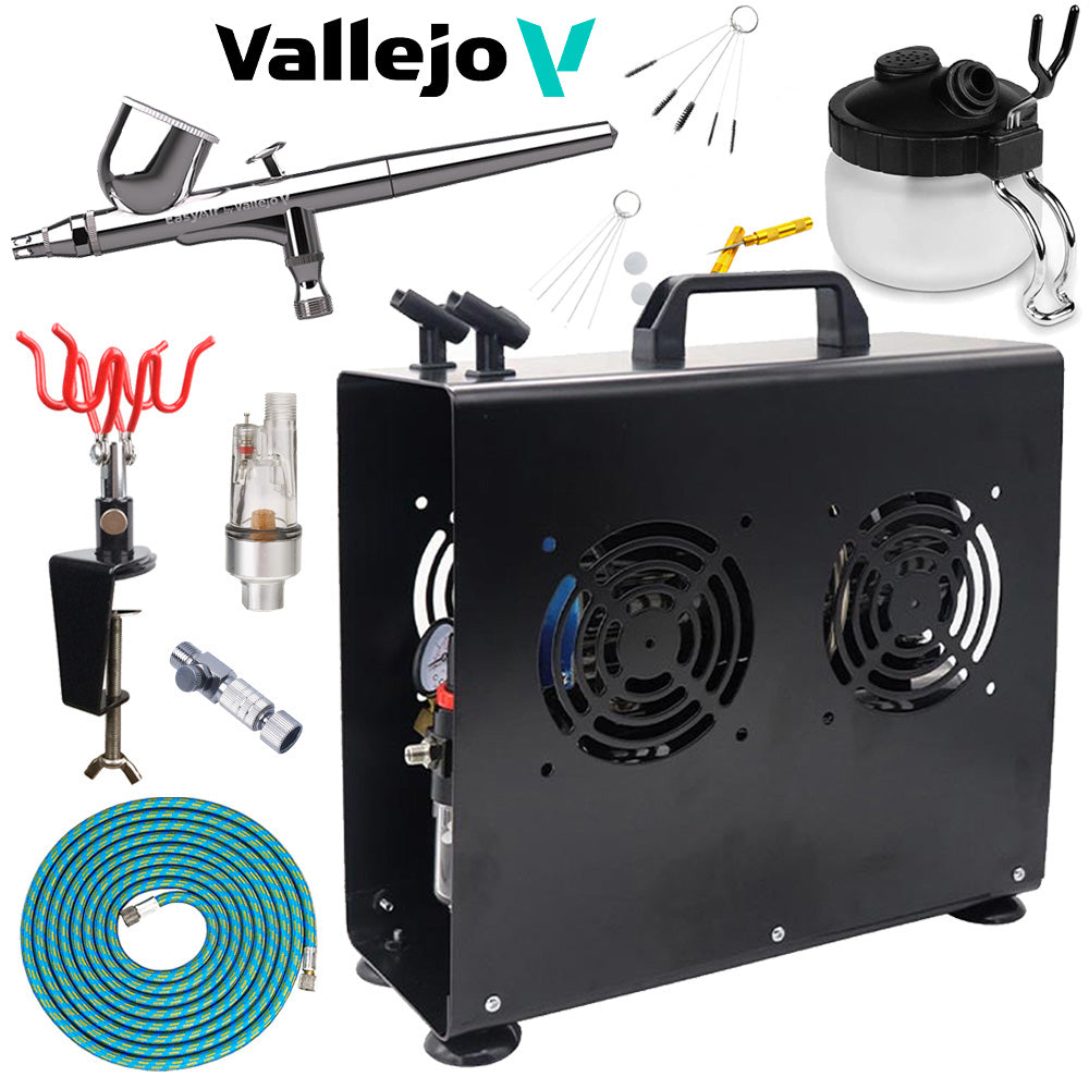 Vallejo EasyAir 2-in-1 Airbrush 90003 Premium Compressor Bundle Kit