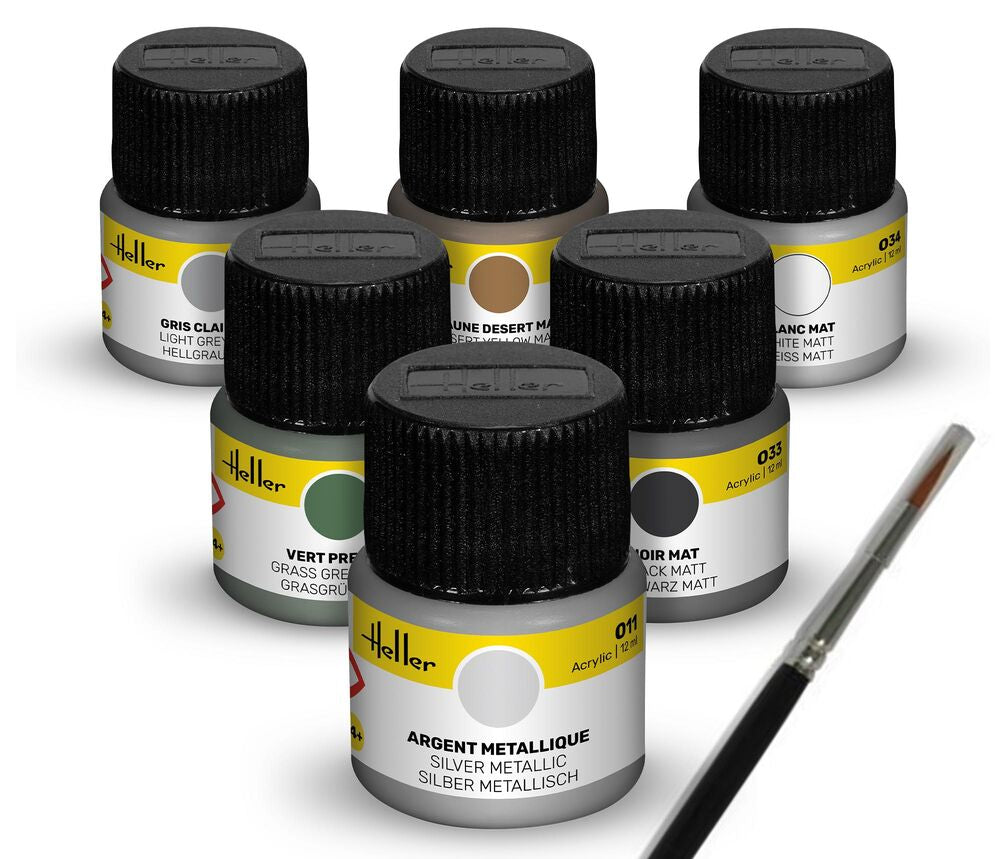 Heller Acrylic Colour Military Aircraft 6 x 12 ml + Brush 12ml Paint Set