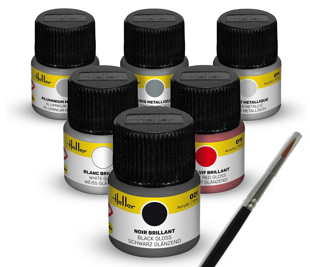 Heller Acrylic Colour Sports Car 6 x 12 ml + Brush 12ml Paint Set
