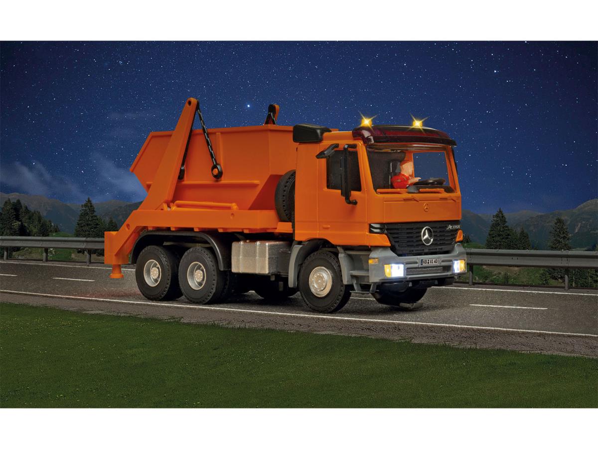 Viessmann CarMotion MB Actros 3 Axle Skip Loader Orange w/Lights VN8040 HO Gauge