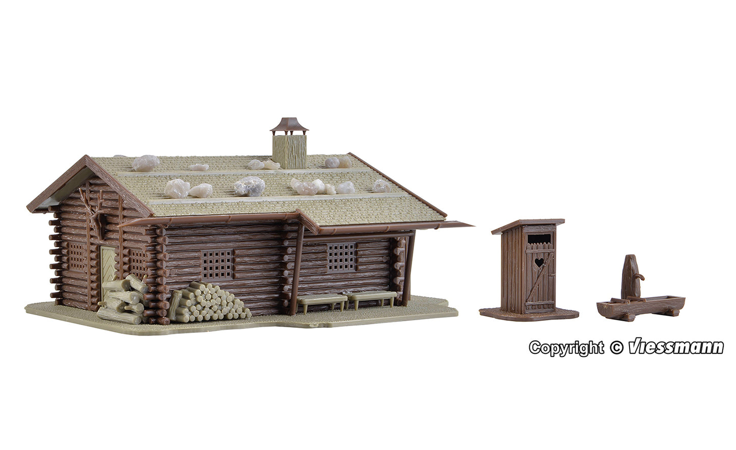 Vollmer 43708 Hunting Lodge with Fountain and Outhouse Kit HO