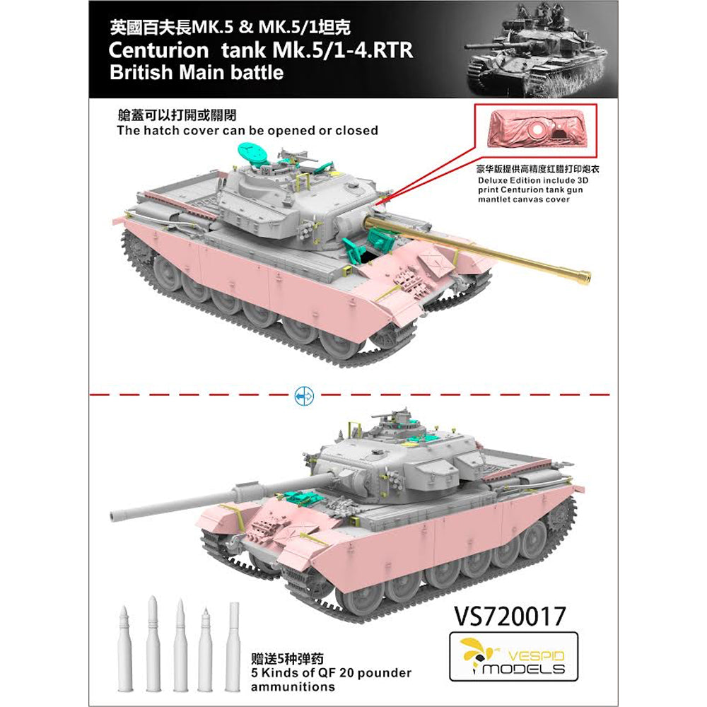 Vespid Models 720017 Centurion Tank Mk.5/1-4.RTR British MBT 1:72 Model Kit