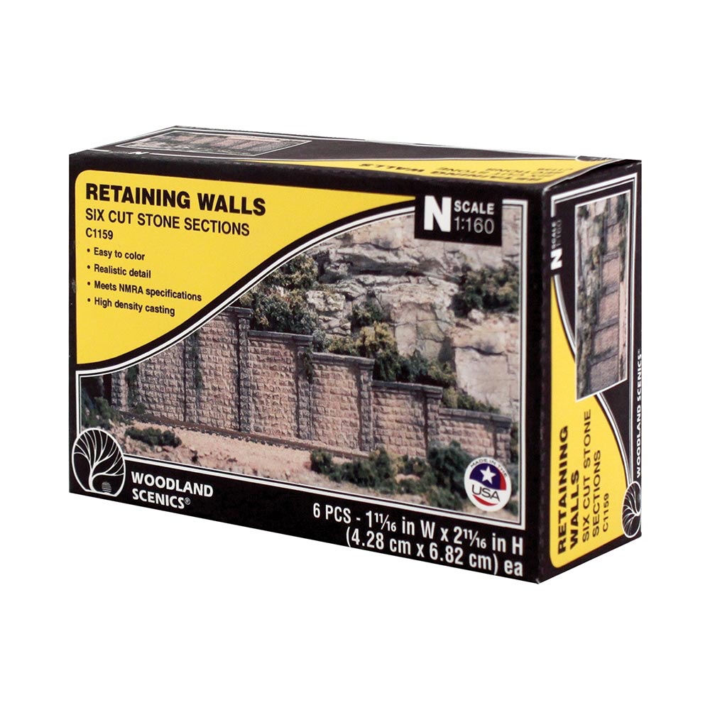 Woodland Scenics C1159 Cut Stone Retaining Wall Concrete (x6) N Gauge Railway Landscaping Scenics