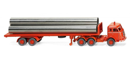 Wiking 055404 Henschel Flatbed Semitrailer Truck Luminous Red HO