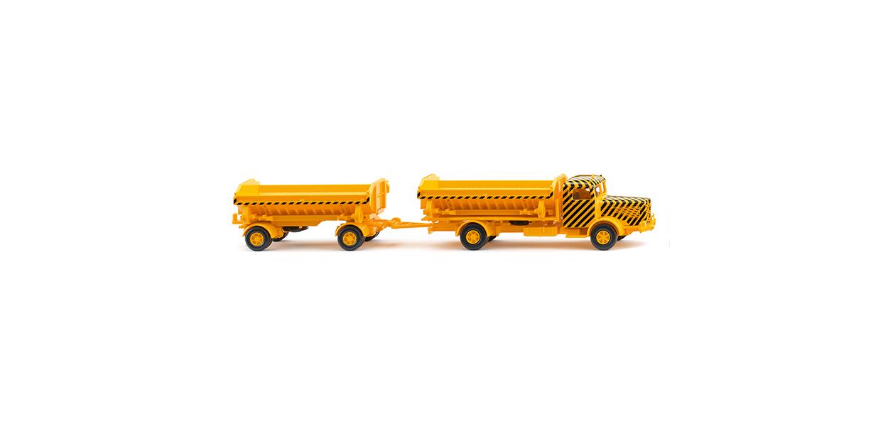 Wiking Bussing 8000 Tipper Truck w/Trailer Traffic Yellow 1950-56 HO WK067506