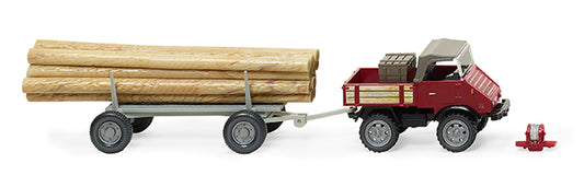 Wiking Unimog U411 w/Long Log Trailer Brown Red 1956-74 WK087006 HO Gauge