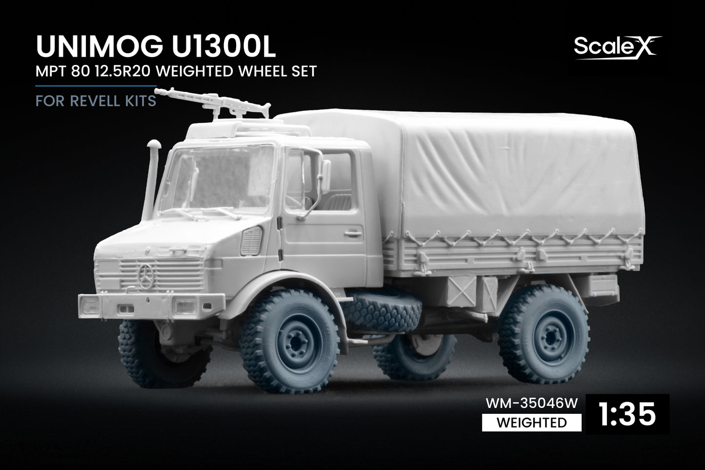 ScaleX Unimog U1300L MPT 80 Weighted Wheel Set For Revell 1:35 Model Kits