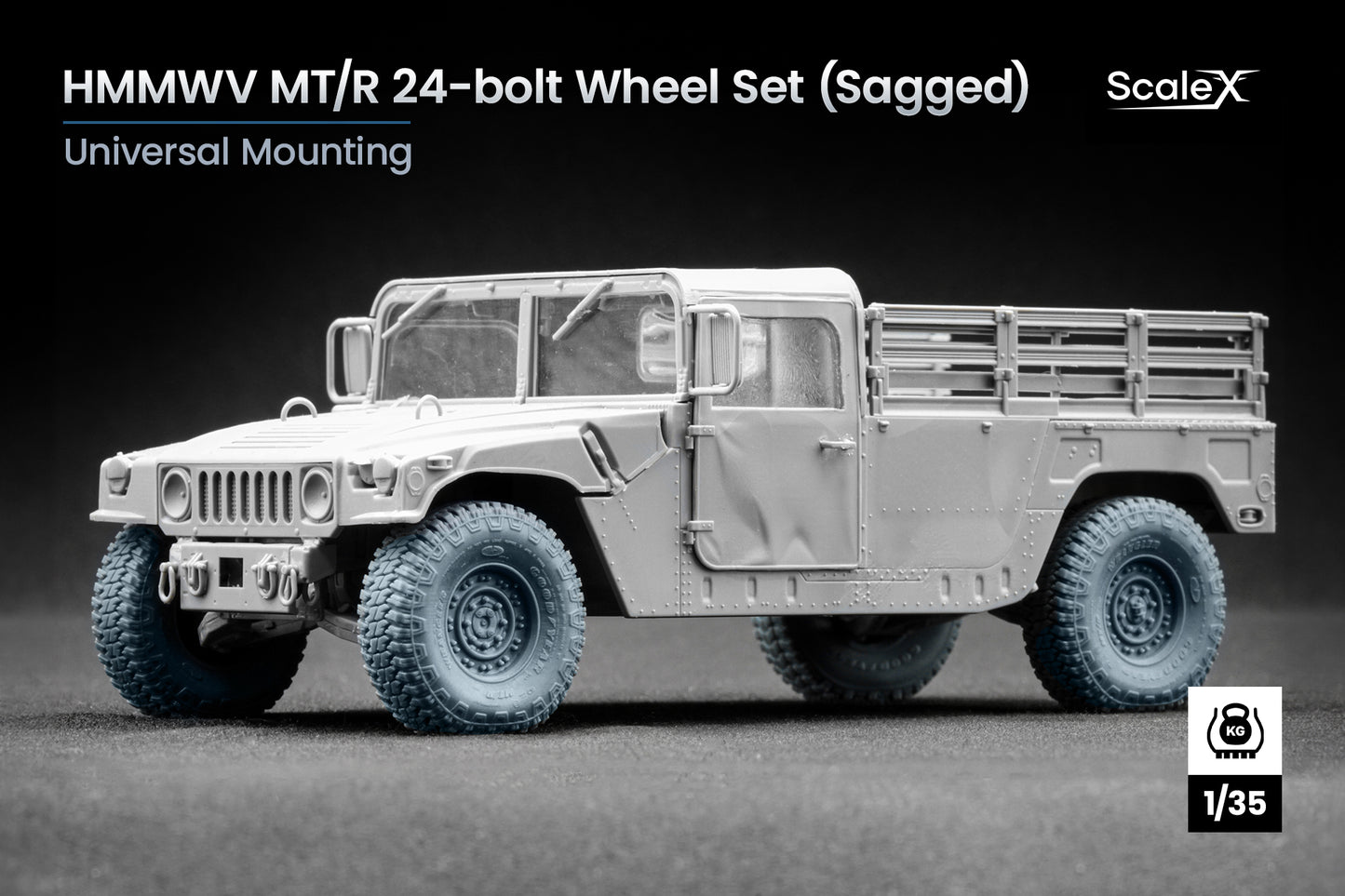ScaleX HMMWV MT/R 24-bolt Weighted Wheel Set For ICM 1:35 Model Kits