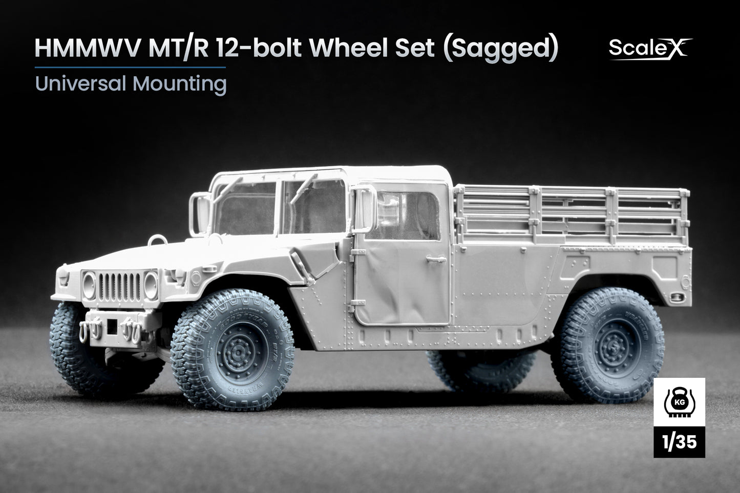 ScaleX HMMWV MT/R 12-bolt Weighted Wheel Set For ICM 1:35 Model Kits