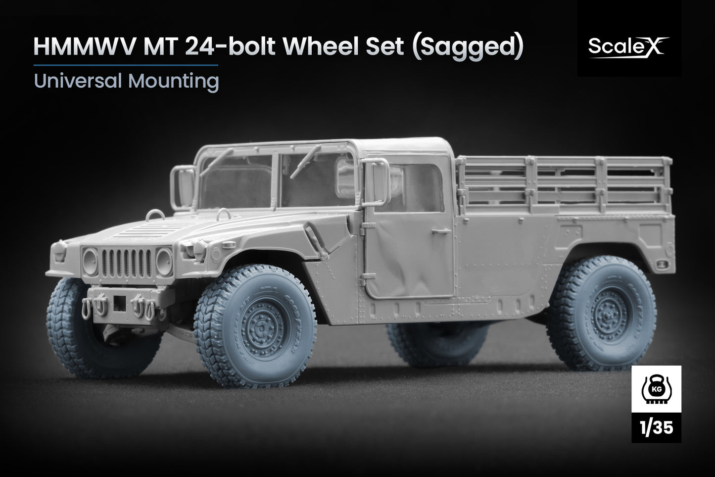 ScaleX HMMWV MT 24-bolt Weighted Wheel Set For ICM Academy 1:35 Model Kits