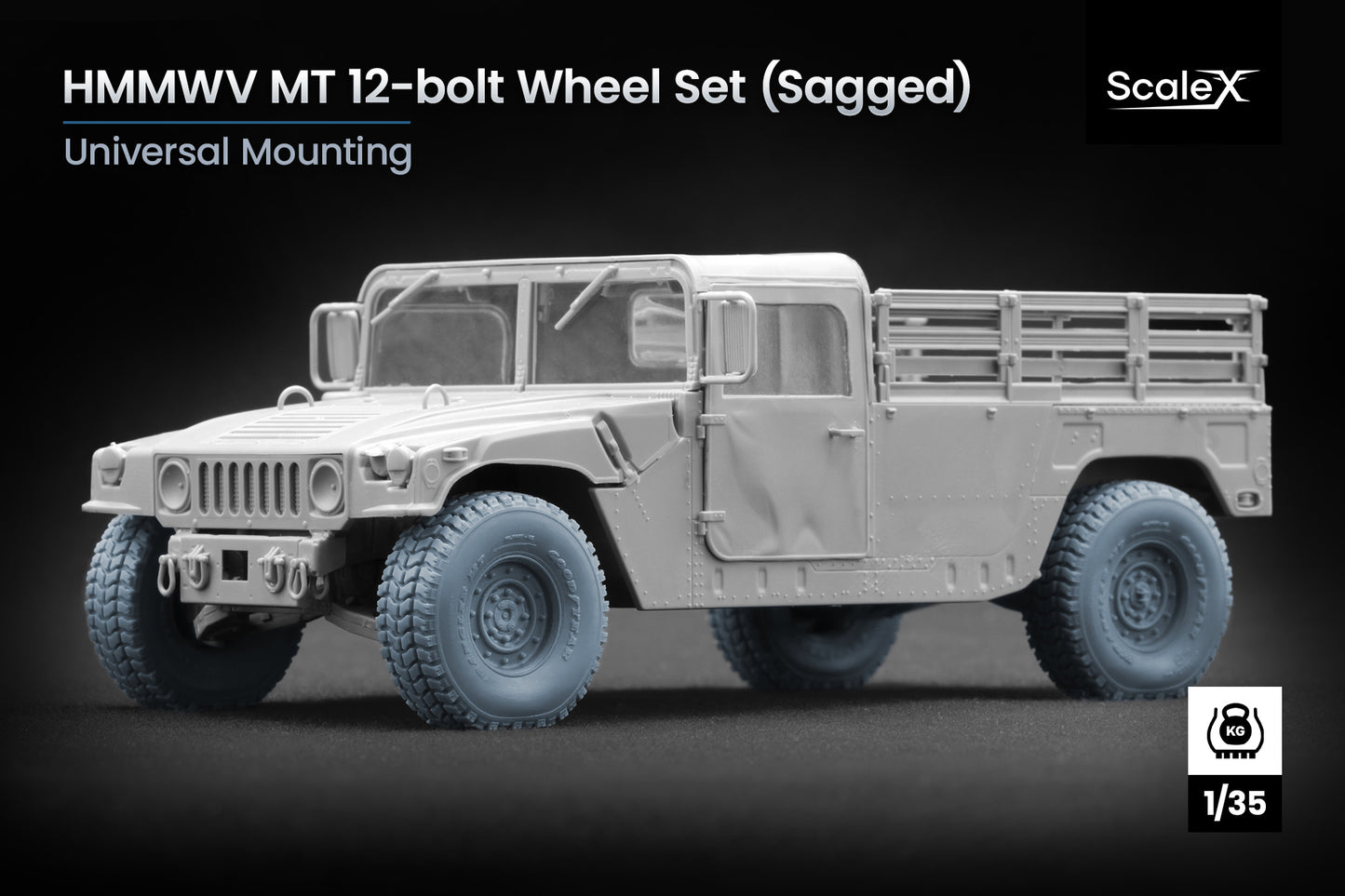 ScaleX HMMWV MT 12-bolt Weighted Wheel Set For ICM Academy 1:35 Model Kits
