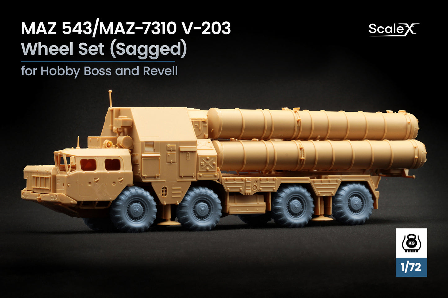 ScaleX MAZ 543/MAZ-7310 V-203 Weighted Wheel Set For Hobby Boss Revell 1:72 Model Kits