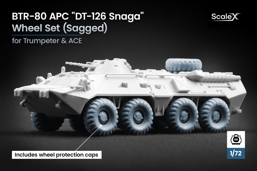 ScaleX BTR-80 APC "DT-126 Snaga" Weighted Wheel Set For Trumpeter ACE 1:72 Model Kits