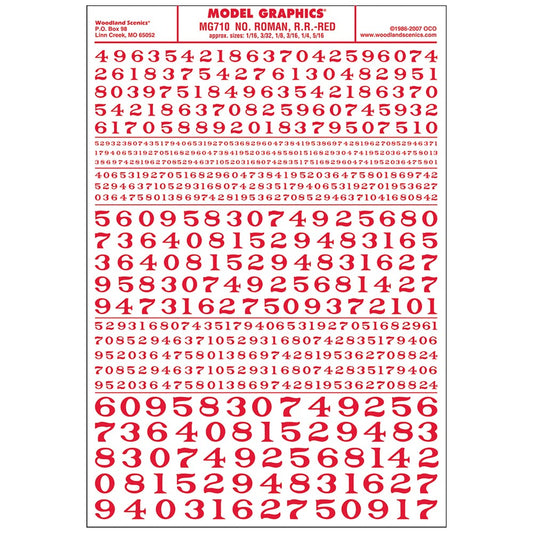 Woodland Scenics MG710 Numbers Roman R.R. Red