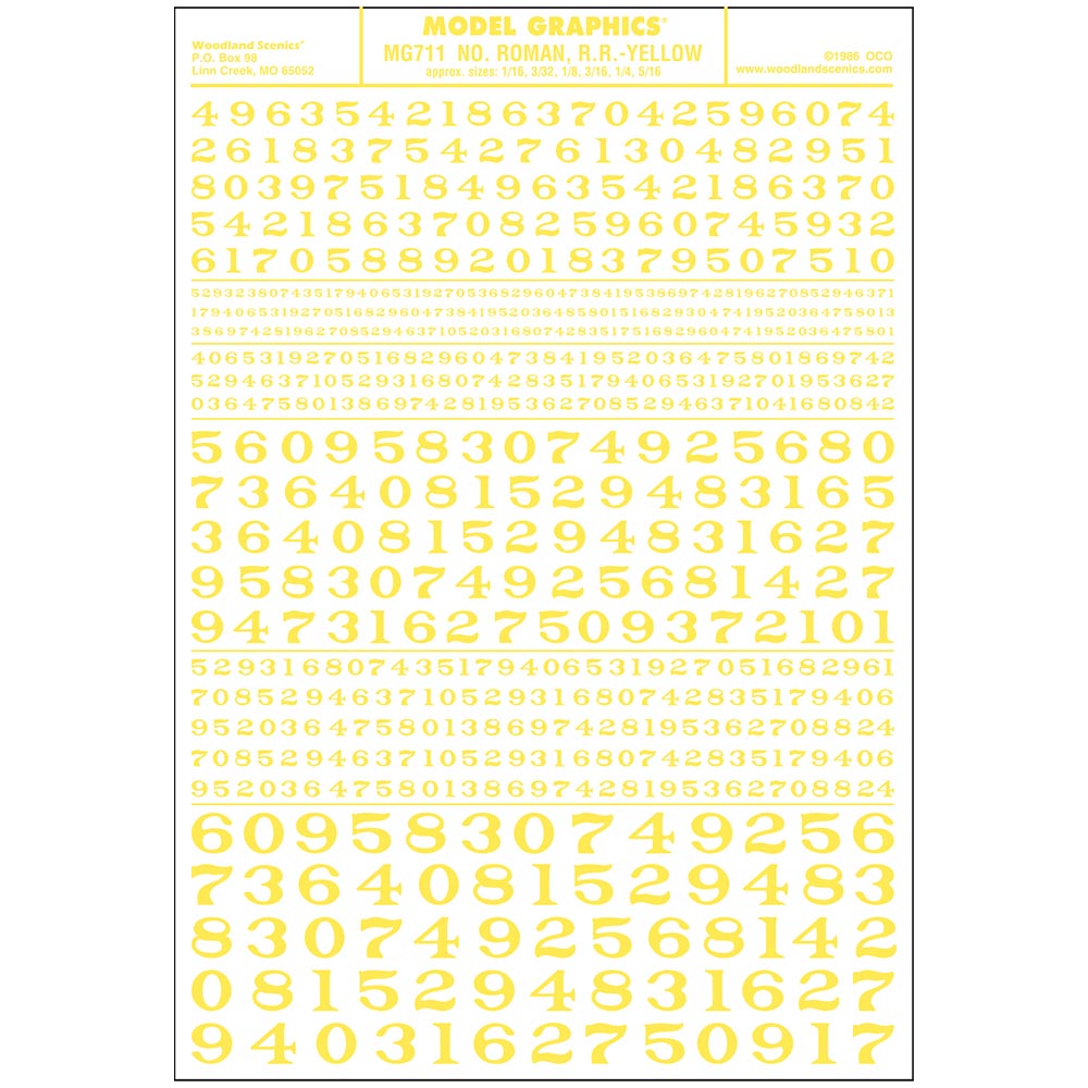 Woodland Scenics MG711 Numbers Roman R.R. Yellow
