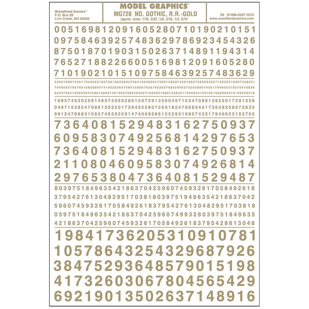 Woodland Scenics MG728 Numbers Gothic R.R. Gold