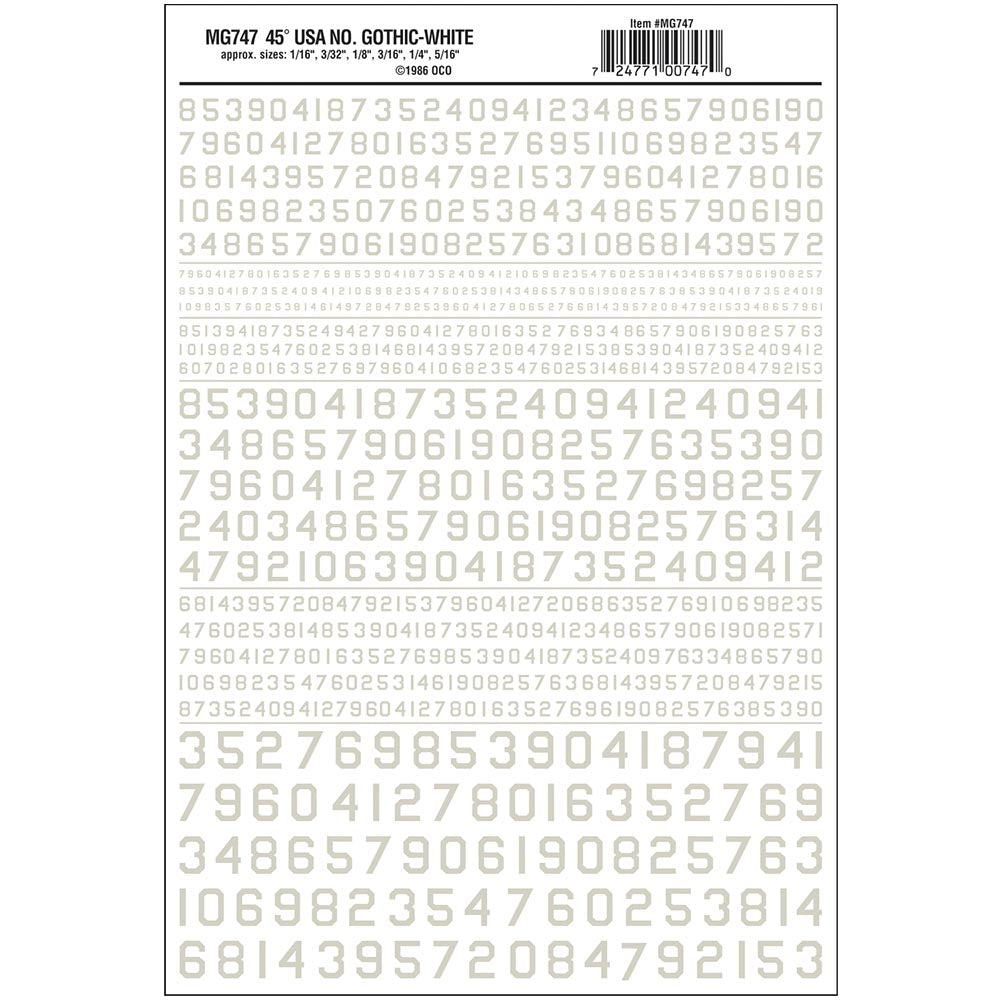Woodland Scenics MG747 45° USA Gothic Numbers White