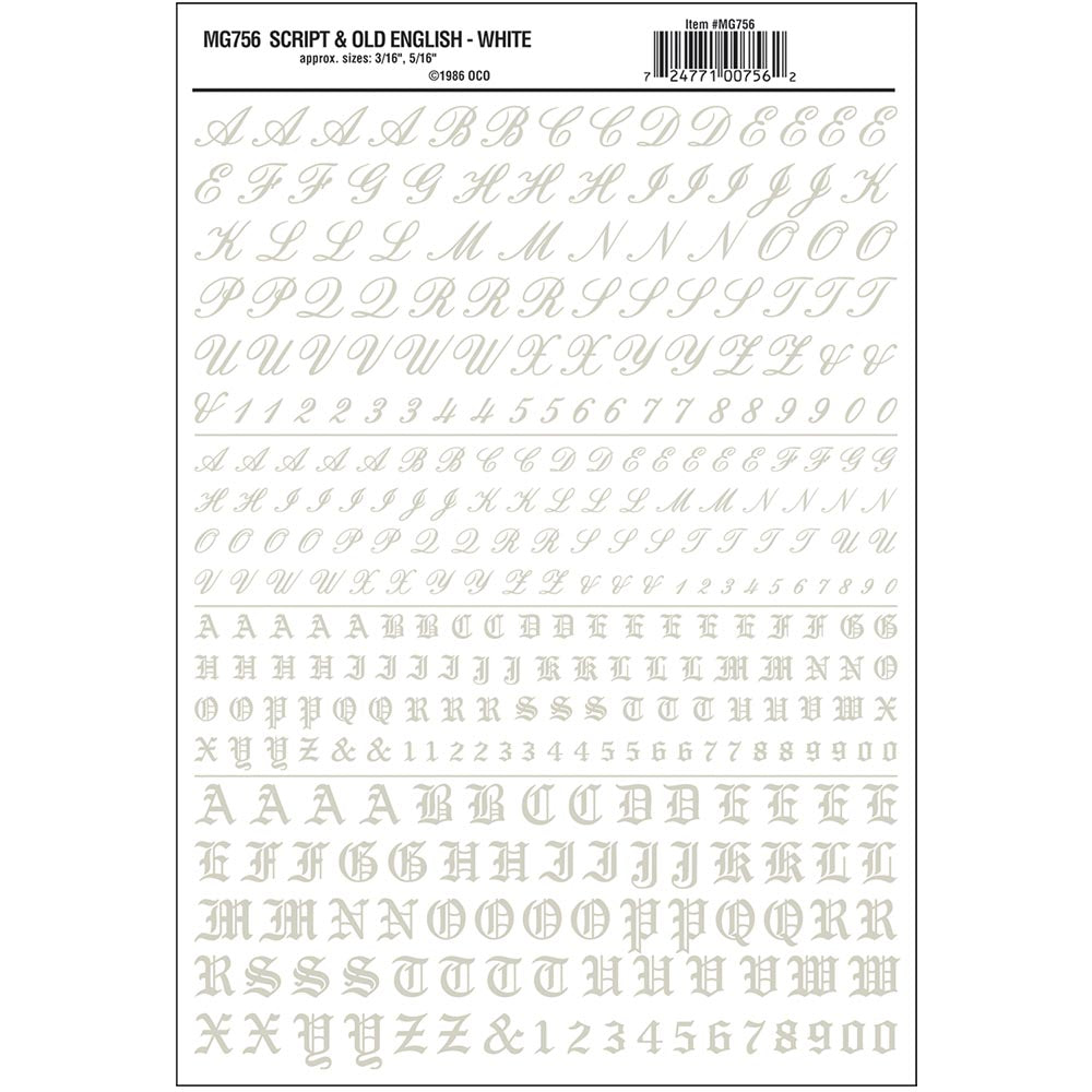 Woodland Scenics MG756 Script & Old English White