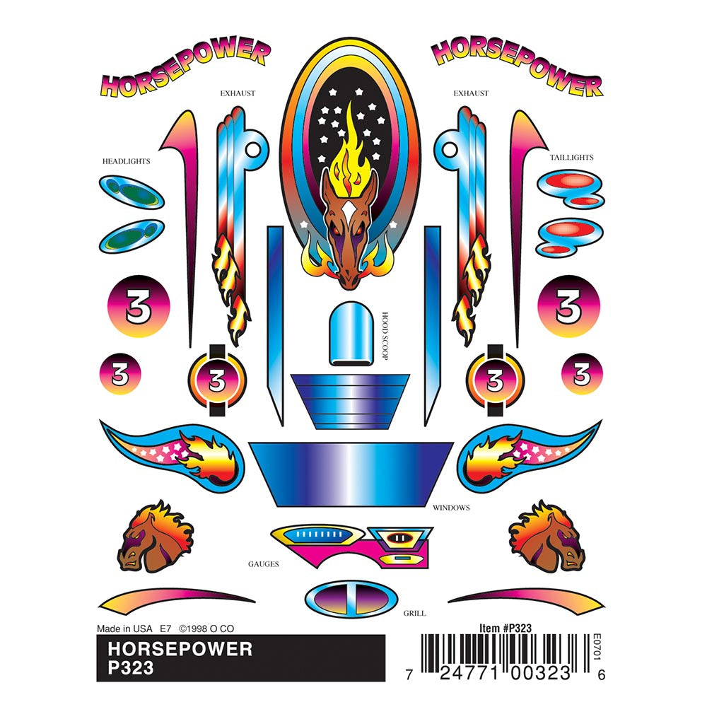 Pinecar Horsepower Stick-On Decals WP323