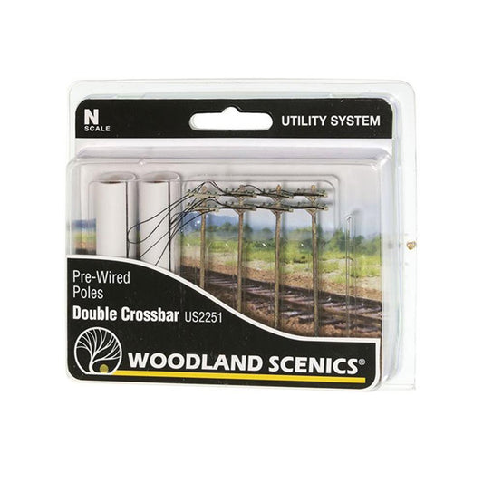 Woodland Scenics US2251 N Wired Poles Double Crossbar N Gauge