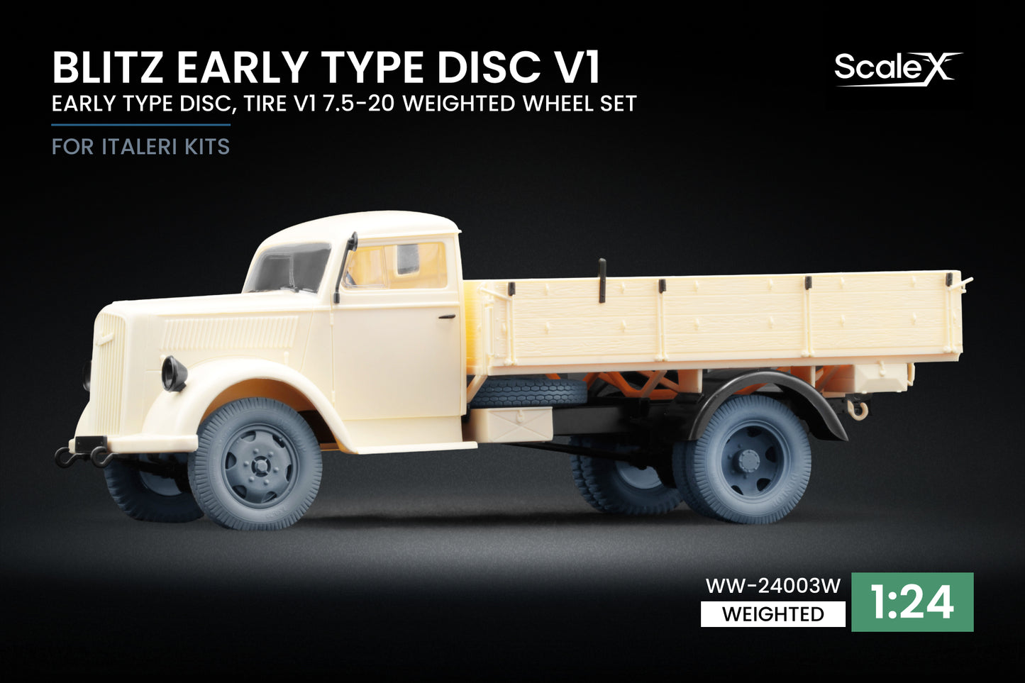 ScaleX Blitz Early v1 Weighted Wheel Set for Italeri 1:24 Model Kits