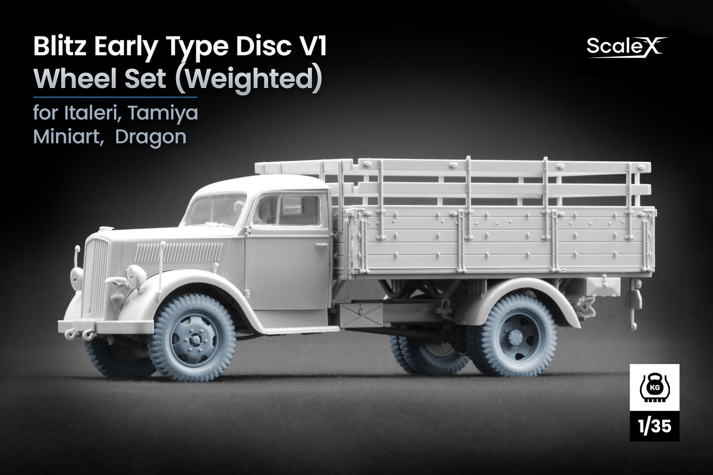 ScaleX Blitz Early Type Disc V1 Weighted Wheel Set For 1:35 Model Kits