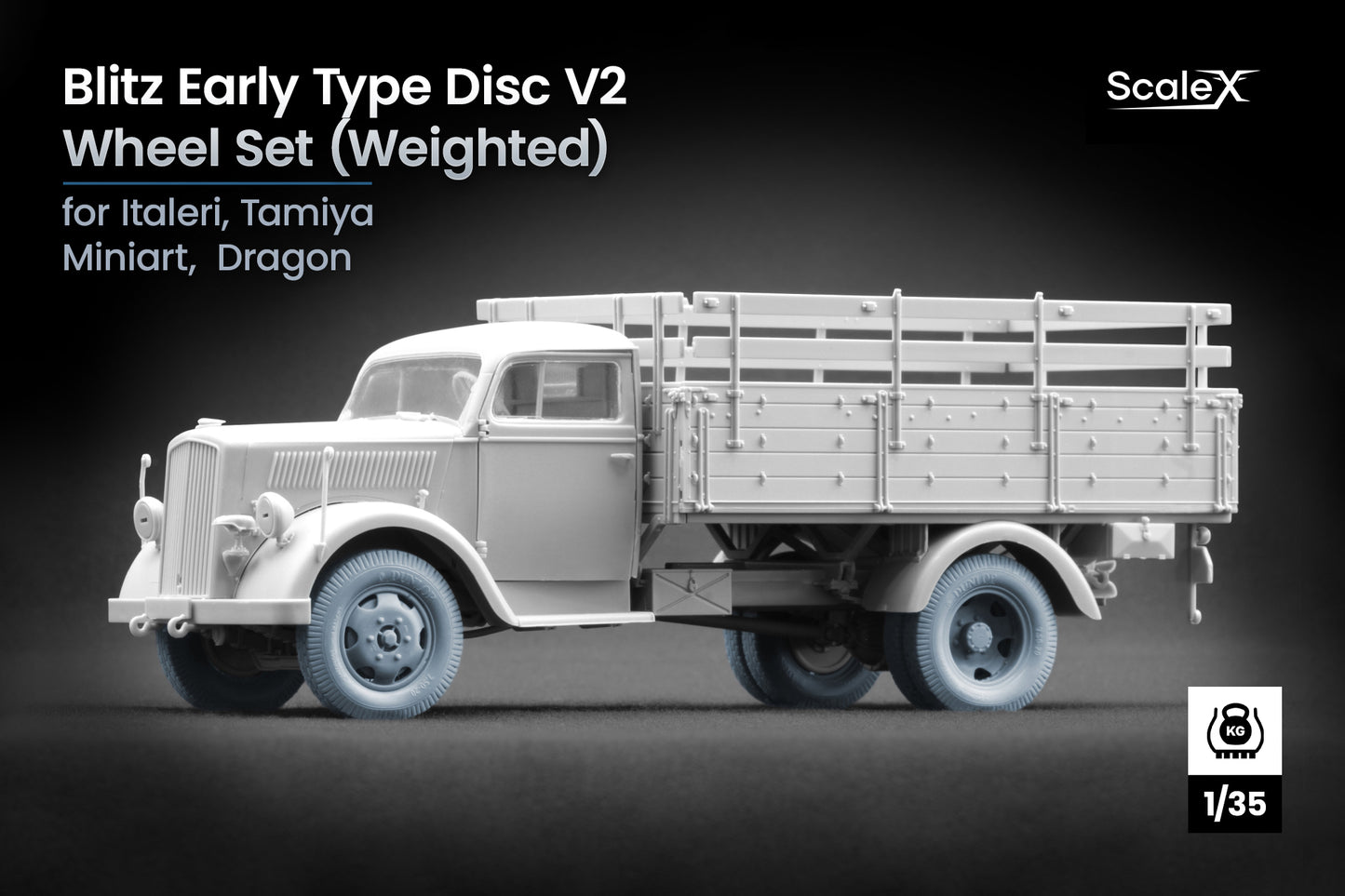 ScaleX Blitz Early Type Disc V2 Weighted Wheel Set For 1:35 Model Kits