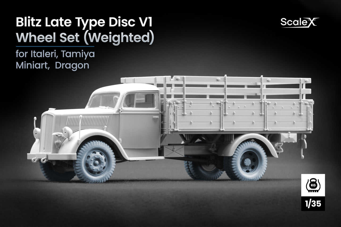 ScaleX Blitz Late Type Disc V1 Weighted Wheel Set For 1:35 Model Kits