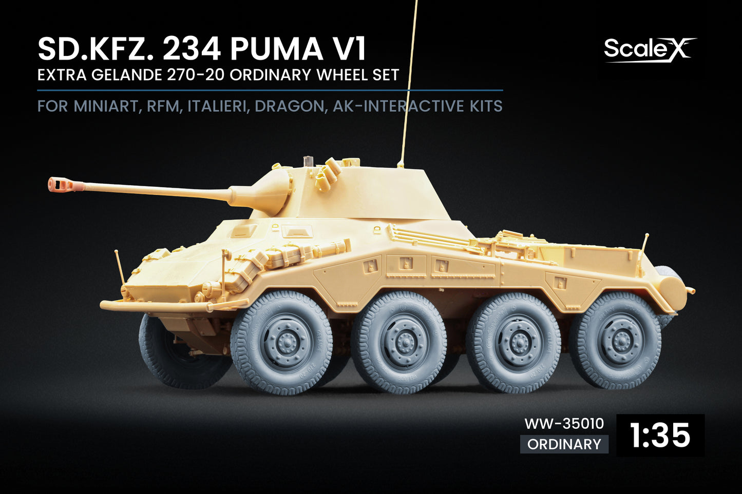 ScaleX Sd.Kfz. 234 Puma v1 Ordinary Wheel Set For 1:35 Model Kits
