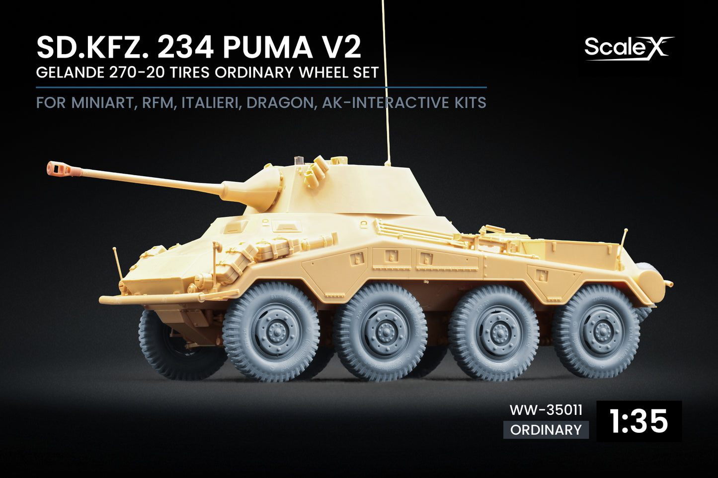 ScaleX Sd.Kfz. 234 Puma v2 Ordinary Wheel Set For 1:35 Model Kits