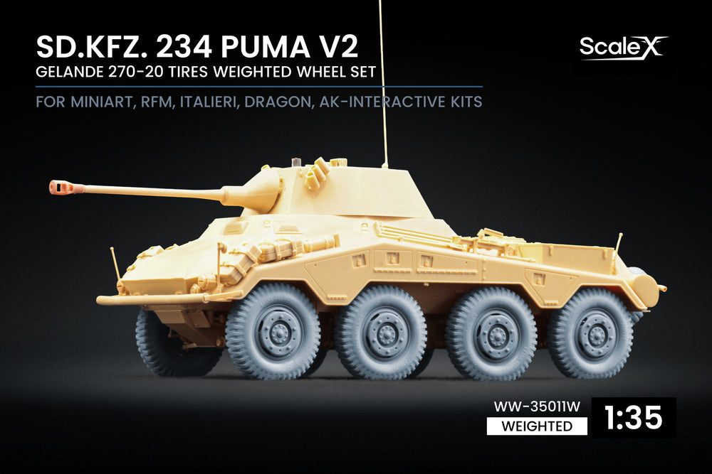 ScaleX Sd.Kfz. 234 Puma v2 Weighted Wheel Set For 1:35 Model Kits