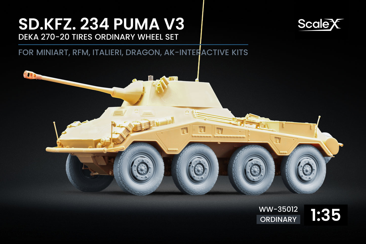 ScaleX Sd.Kfz. 234 Puma v3 Ordinary Wheel Set For 1:35 Model Kits