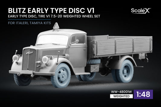 ScaleX Blitz Early v1 Weighted Wheel Set for Italeri, Tamiya 1:48 Model Kits