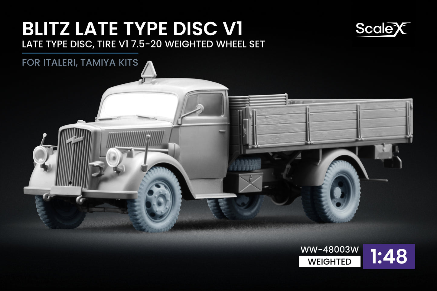 ScaleX Blitz Late v1 Weighted Wheel Set for Italeri, Tamiya 1:48 Model Kits