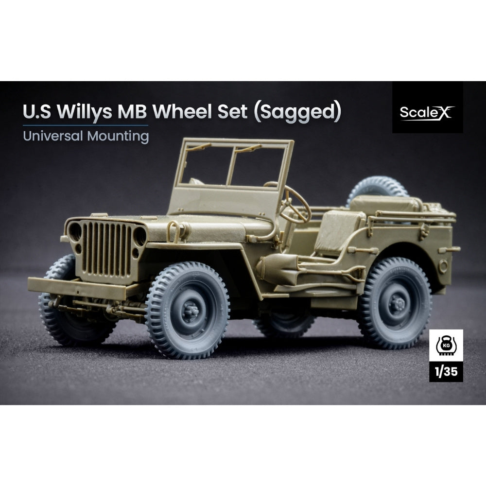 ScaleX US Willys MB Jeep Sagged Wheel Set for 1:35 Model Kits