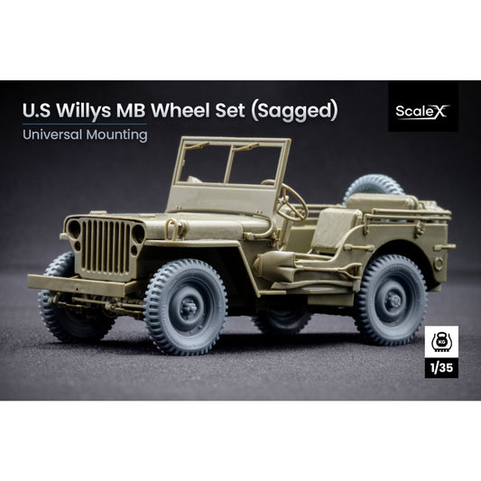 ScaleX US Willys MB Jeep Sagged Wheel Set for 1:35 Model Kits