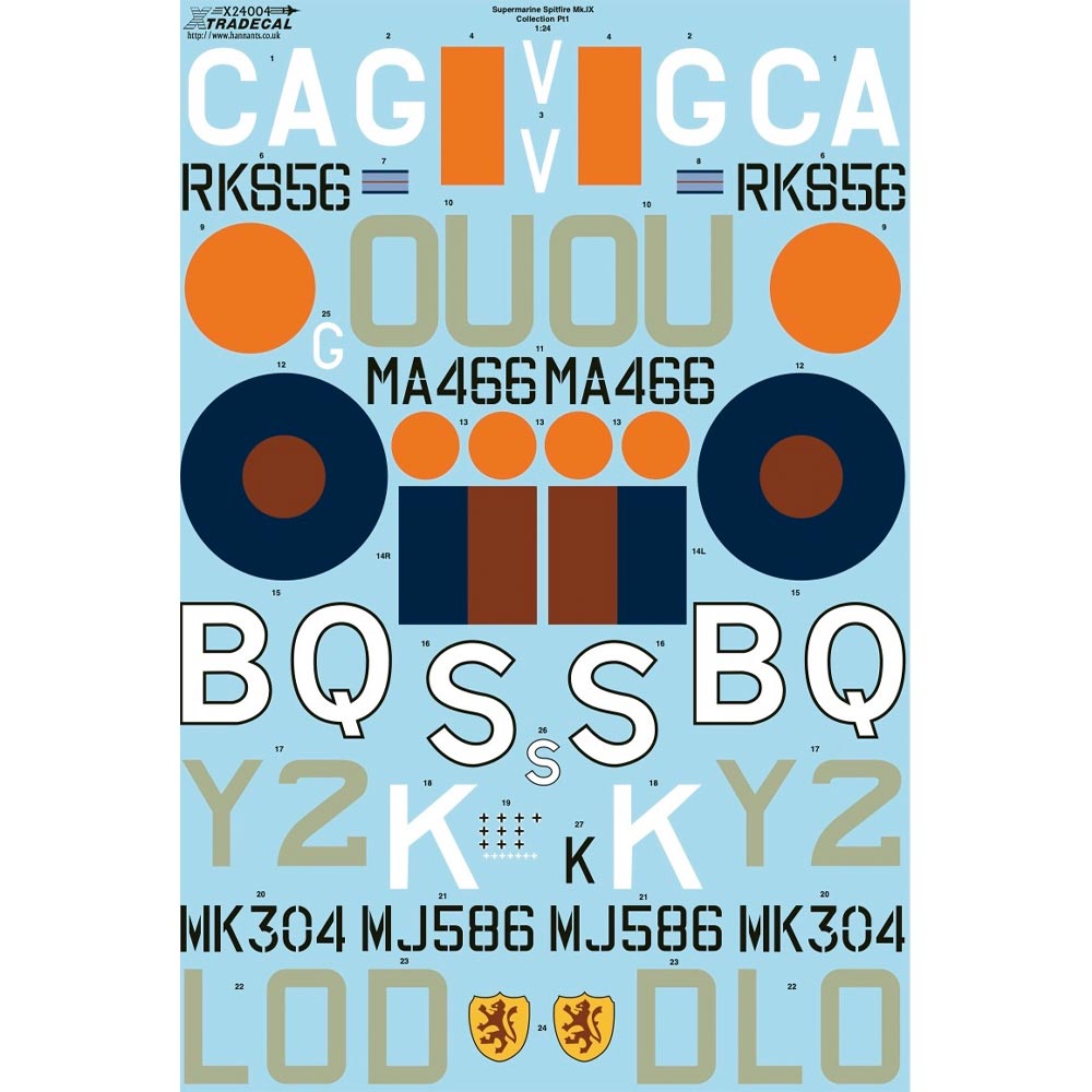 Xtradecal 24004 1:24 Supermarine Spitfire Mk.IX Collection Pt1 Model Kit Decals