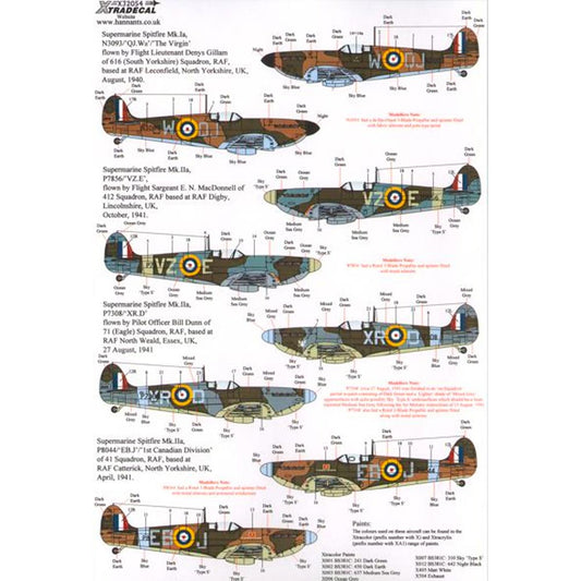Xtradecal Pt 2 Decals For Kotare Spitfire Mk.I/Mk.IIa 1:32 Model Kit Decals