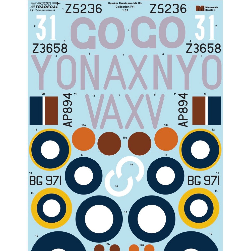 Xtradecal 32071 Hawker Hurricane Mk. IIb Collection Pt1 1:32 Model Kit Decal Set