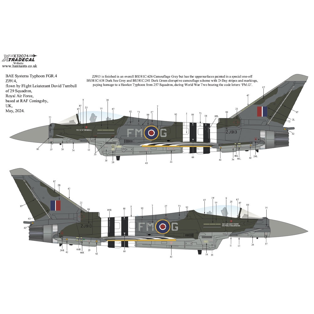 Xtradecal 32074 'Moggy' RAF 2024 Display Team Typhoon FGR.4 1:32 Model Decal Set