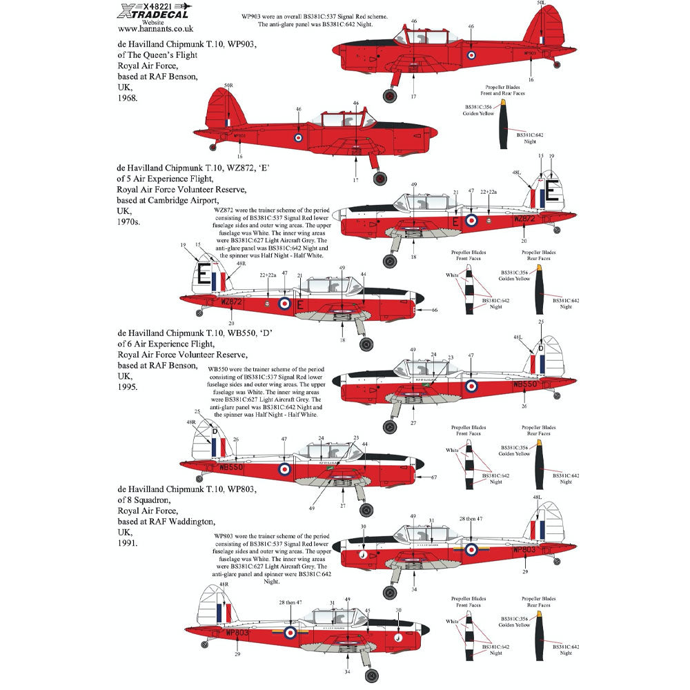 Xtradecal Military Service Part 1 Decal for 1:48 AirFix de Havilland Chipmunk