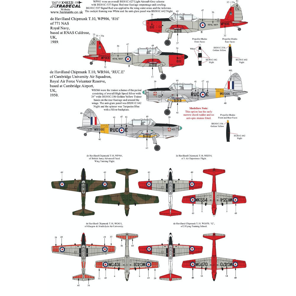 Xtradecal Military Service Part 1 Decal for 1:48 AirFix de Havilland Chipmunk
