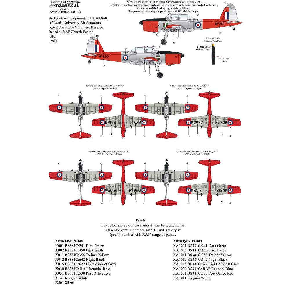 Xtradecal Military Service Part 2 Decal for 1:48 AirFix de Havilland Chipmunk