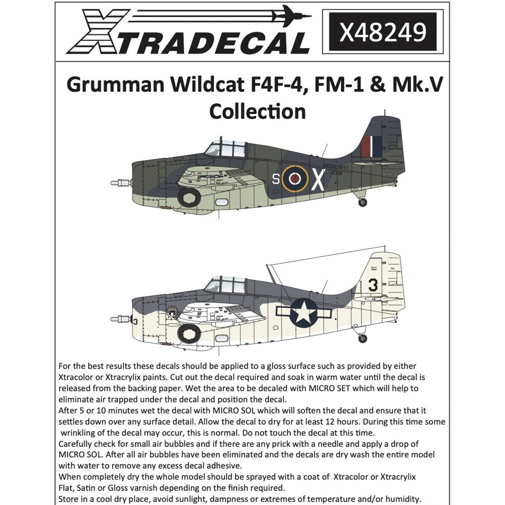 Xtradecal X48249 Grumman Wildcat F4F-4, FM-1 & Mk.V 1:48 Model Decal Collection