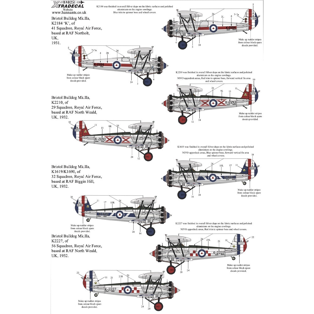 Xtradecal 48251 Bristol Bulldog Collection Pt.2 1:48 Model Kit Decal Set
